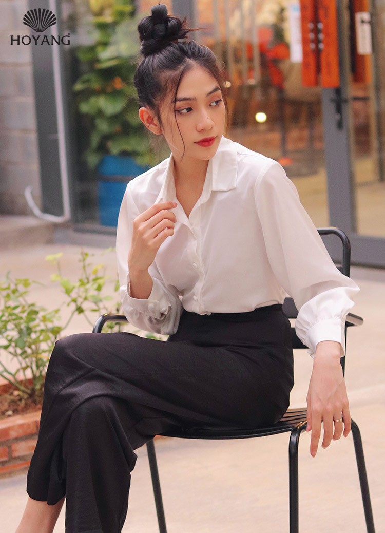 Áo sơ mi nữ tay dài màu trắng